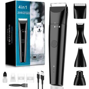 Dog Grooming Clippers 4 in 1 Pet Grooming Kit,2-Speed Cordless Dog Clipper with Nail Grinder,USB-C Rechargeable Paw Trimmer for Small Pets, Dogs, Cats