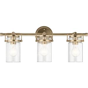 Kichler, Brinley 24" 3 Light Vanity Light with Clear Glass in Champagne Bronze for Bathroom and Powder Room, (24" W x 10.25" H), 45689CPZ