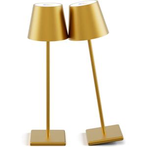 2-Pack LED Cordless Table Lamp 3W 5000mAh Rechargeable Battery Operated Stepless Dimmable Portable Lamp for Restaurant, Bedroom, Outdoor (Gold)