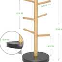 2 x Wisuce Bamboo Mug Holder - Black Coffee Mug Tree Stand for Countertop - Organizer (Black Natural (6 Hooks))