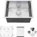 23-inch Undermount Laundry Utility Sink, Stainless Steel | 23x18x12 Extra Deep Single Bowl for Laundry Room, Garage and Outdoor Kitchen with Bottom Grid, Drain Strainer and Drying Rack