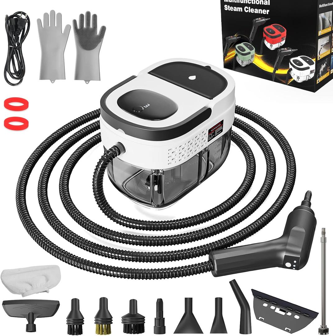 Handheld Steam Cleaner, 2500W High Pressure Steamer for Cleaning, Portable Steam Cleaner with 1.6L Water Tank, 3 Levels Adjustable Handle, Steam Cleaner for Home, Car, Furniture, Bed Bugs (White)