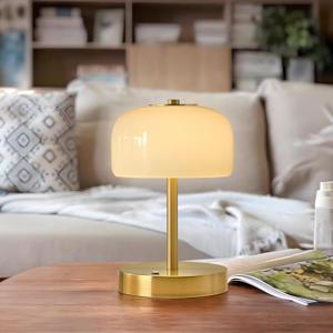 PORTRES Cordless Table Lamp Rechargeable Battery Operated Mushroom lamp Opal Glass Shade 3 Way Dimmable LED Touch Outdoor Lamp for Camping Bedroom Dining Living Room Beside Patio Restaurant,Gold (Gold - 1 Pack)