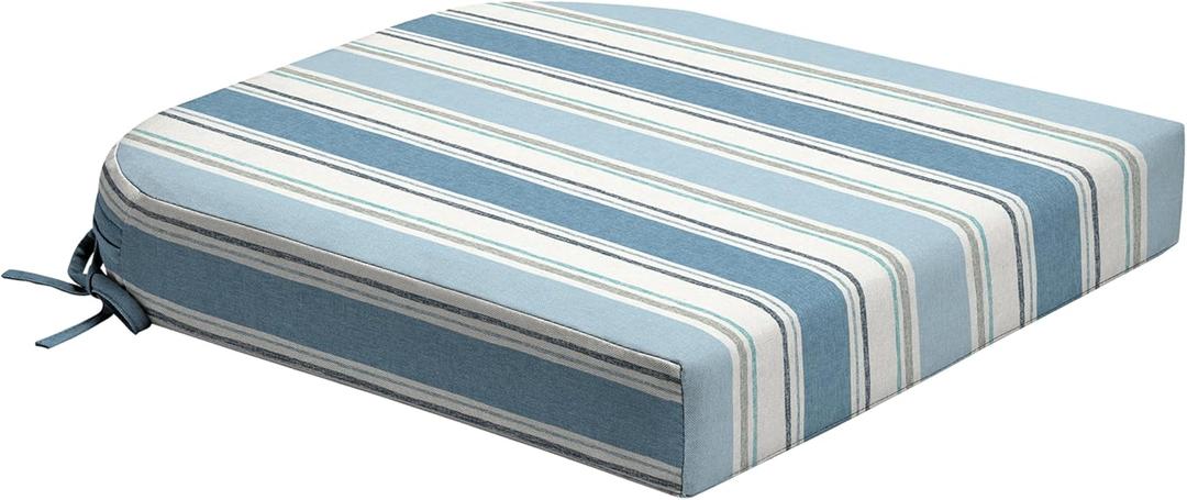 Arden Foam Outdoor Round Back Seat Cushion Kit, 20 x 19, Made with ProFoam, Rain-Proof, Fade Resistant, French Blue Linen Stripe