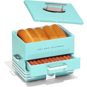 Nostalgia Extra Large Diner-Style Steamer, 20 Hot Dogs and 6 Bun Capacity, Perfect for Breakfast Sausages, Brats, Vegetables, Fish, Aqua