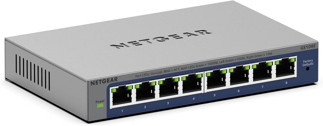 NETGEAR 8-Port Gigabit Ethernet Easy Smart Managed Switch (GS108E) - Managed, Desktop or Wall Mount