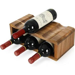 Jotboom 6 Bottle Wine Racks Countertop,Acacia Wood Wine Holder,Small Wine Rack for Inside Cabinet,Tabletop Wine Liquor Bottle Holder for Home Kitchen Bar