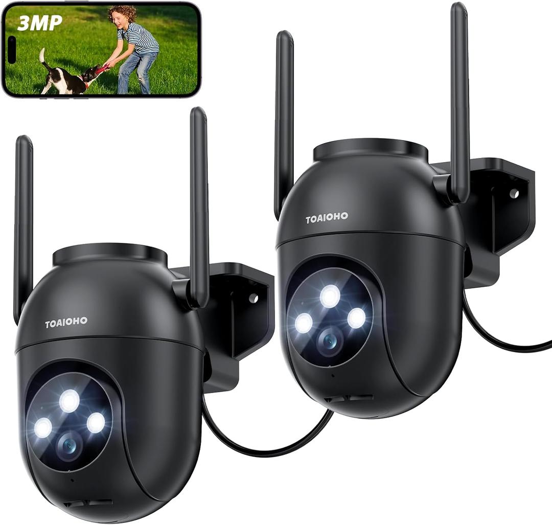 2Pack Security Camera Outdoor Wired: 3MP Camera for Home Security Outside 2.4G/5G WiFi Homekit System Outdoor Plug in Dome Surveillance Video Cam 360 Auto Tracking Color Night Vision 24/7 Recording