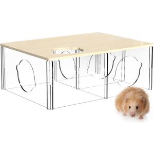 BUCATSTATE Hamster Hideout 3-Chamber, Acrylic Transparent Hamster House Multi-Room Hut & Habitats with Window for Syrian Dwarf Hamster, Gerbils, Degus