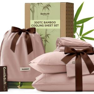 Bedsure Bamboo Viscose Cooling Sheets, Rayon Cotton Serene Blend, PureWoven, Breathable & Buttery Soft Queen Size Bed Set, Deep Pocket Up to 18", Hotel Luxury Bedding for Hot Sleepers, Rose Pink
