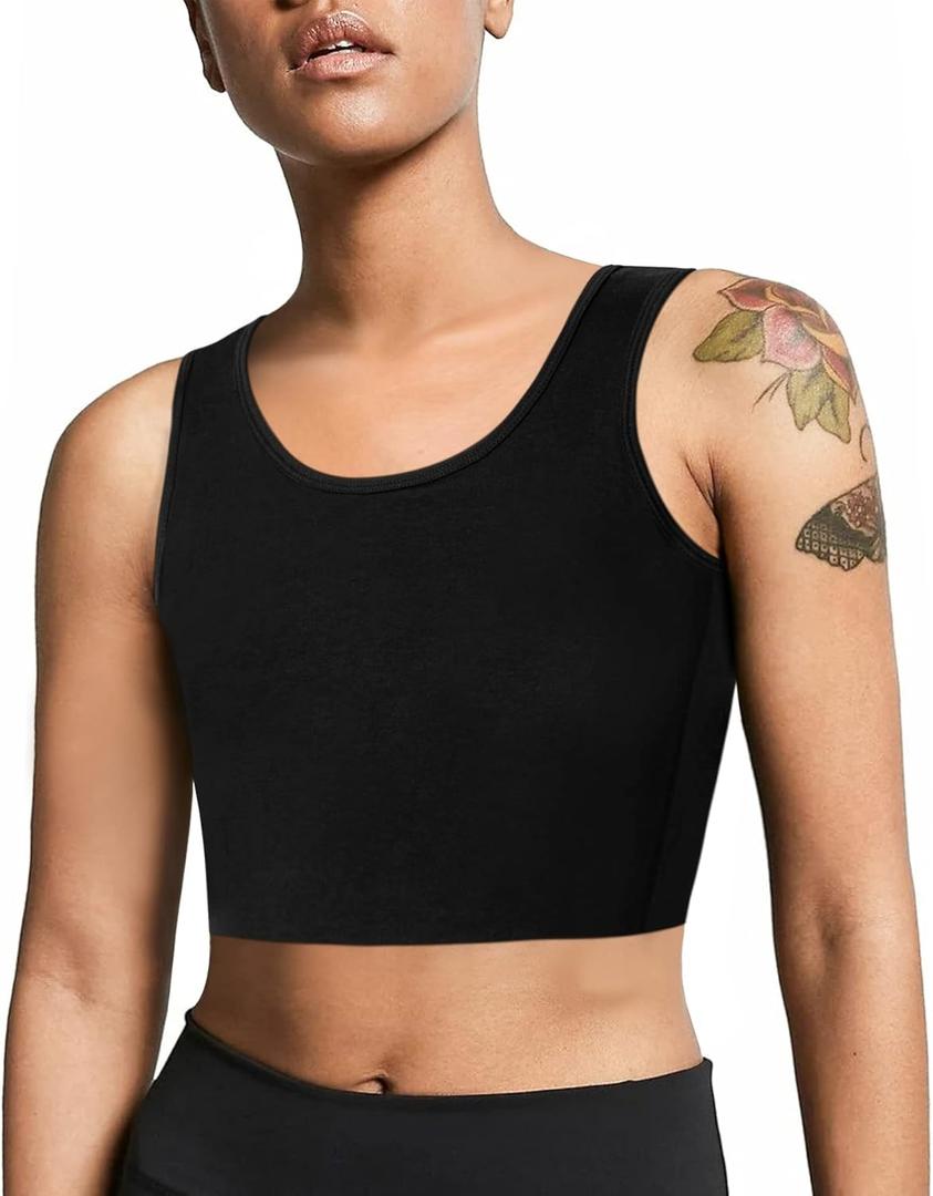 LEINIDINA Chest Binder for Transgender FTM LGBT Tomboy Tops Women Breathable Binder Bra Tank Tops Elastic (Large, Black)