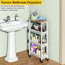 OKZEST Utility Slim Storage Cart, 4 Tier Small Rolling Kitchen Laundry Room Cart with Wood Top, Metal Narrow Bathroom Storage Cabinet Mobile Shelf Unit Organizer Trolley with Handle for Narrow Space
