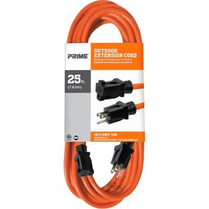 PRIME BRAND Extension Cord, General Use Indoor/Outdoor, 16 AWG, 3-Conductor Grounded, 25', Safety Orange PRIME BRAND Extension Cord, General Use Indoor/Outdoor, 16 AWG, 3-Conductor Grounded, 25', Safety Orange
