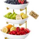 Lifewit Plastic Fruit Bowl Basket for Kitchen Countertop, 3 Tier Fruit Holder with Gold Metal Stand, Serving Tray for Food, Vegetable, Cake, Dessert in Party