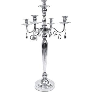 Allgala Crystal Metal Plated Tealight Votive Decorative Candle Holder (26" 5-Arm Silver)
