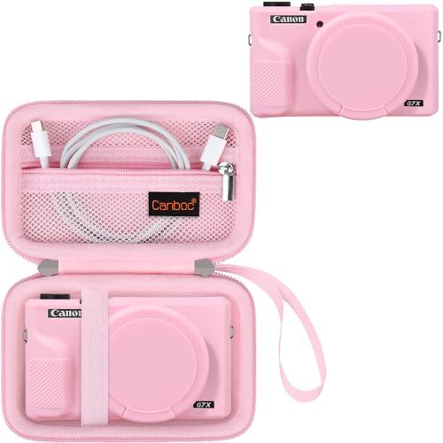 Canboc Case for Canon PowerShot G7X Mark III Digital Camera, 1* Hard Carrying Case + 1* Soft Silicone Cover with Removable Lens Cover, Pink (Case Only)