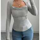 SHENHE Women's Long Sleeve Cowl Neck Shirts Draped Slim Fit Y2k Going Out Tops Blouses Light Grey Medium (M)