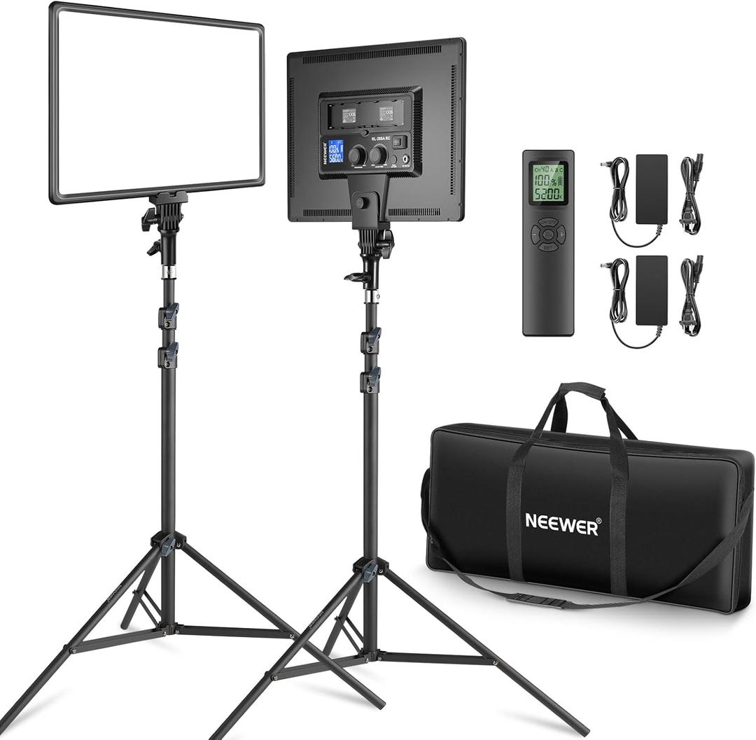 Neewer 18" Led Video Light Panel Key Lighting Kit with Remote, 2-Pack 45W Dimmable Bi Color + Tripod Stand, 3200K5600K Soft Light CRI 97+ 4800Lux for Game Live Streaming Studio Photography Recording