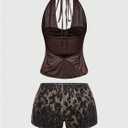 SHENHE Women's Sexy 2 Piece Outfits Draped Halter Tops and Sequin Leopard Shorts Sets Clubwear, Small