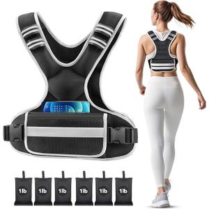 Adjustable Weighted Vest Woman 4-10lb  Weighted Vest Men with 6 Ironsand Weights, Shoulder Pads and Large Pocket for Walking Running Crossfit Strength Training, 4-10lb, Grey