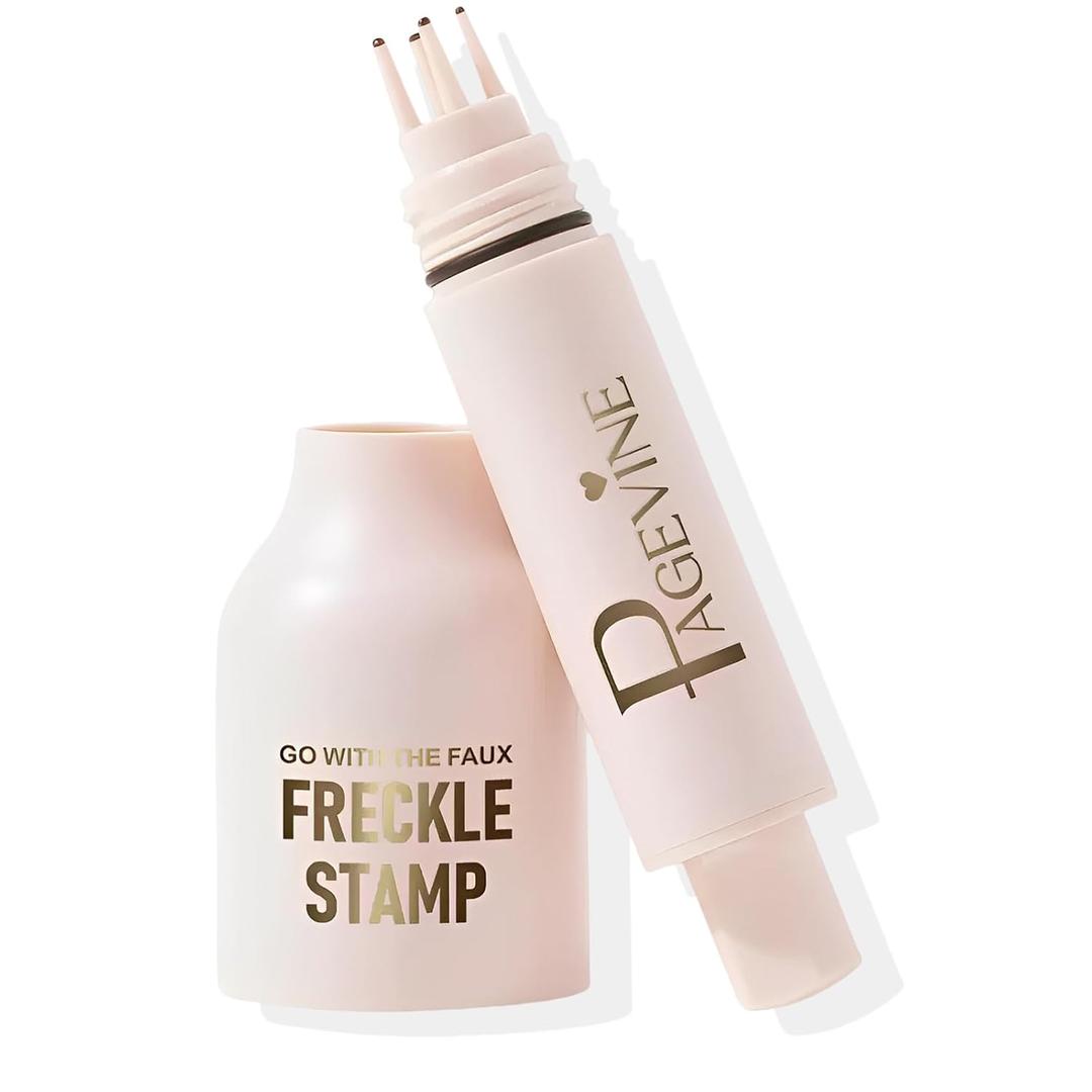 Freckle Stamp Pen,Fake Freckles Stain Marker Pencil Tool for Natural and Lifelike Sunkissed Face Freckle Makeup for Waterproof and Long-Lasting,Quick Dry 5-Point Faux Freckle Stamp Cushion, 02 Medium