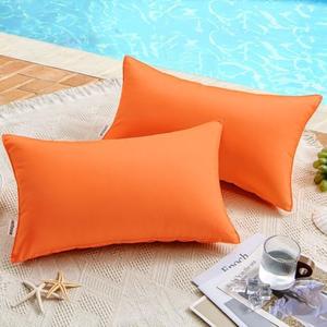 MIULEE Pack of 2 Decorative Outdoor Waterproof Pillow Covers Garden Cushion Sham Throw Pillowcase Shell for Fall Patio Tent Couch 12x20 Inch Orange