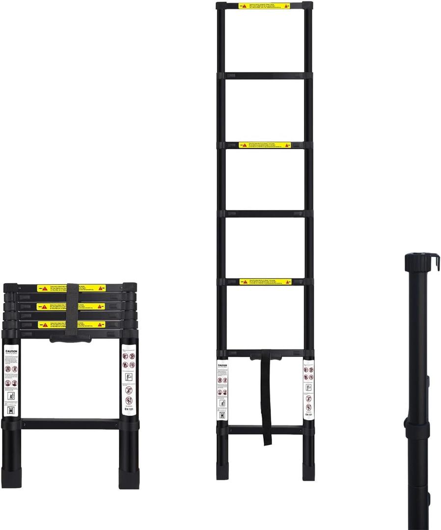 Telescoping RV Bunk Ladder 60-Inches (5 ft) - Heavy Duty Lightweight Premium Aluminum Adjustable Portable Extension Ladder for Bunk Bed RV Camper Travel Trailer Loft Dorm and Home (TLL60BK)