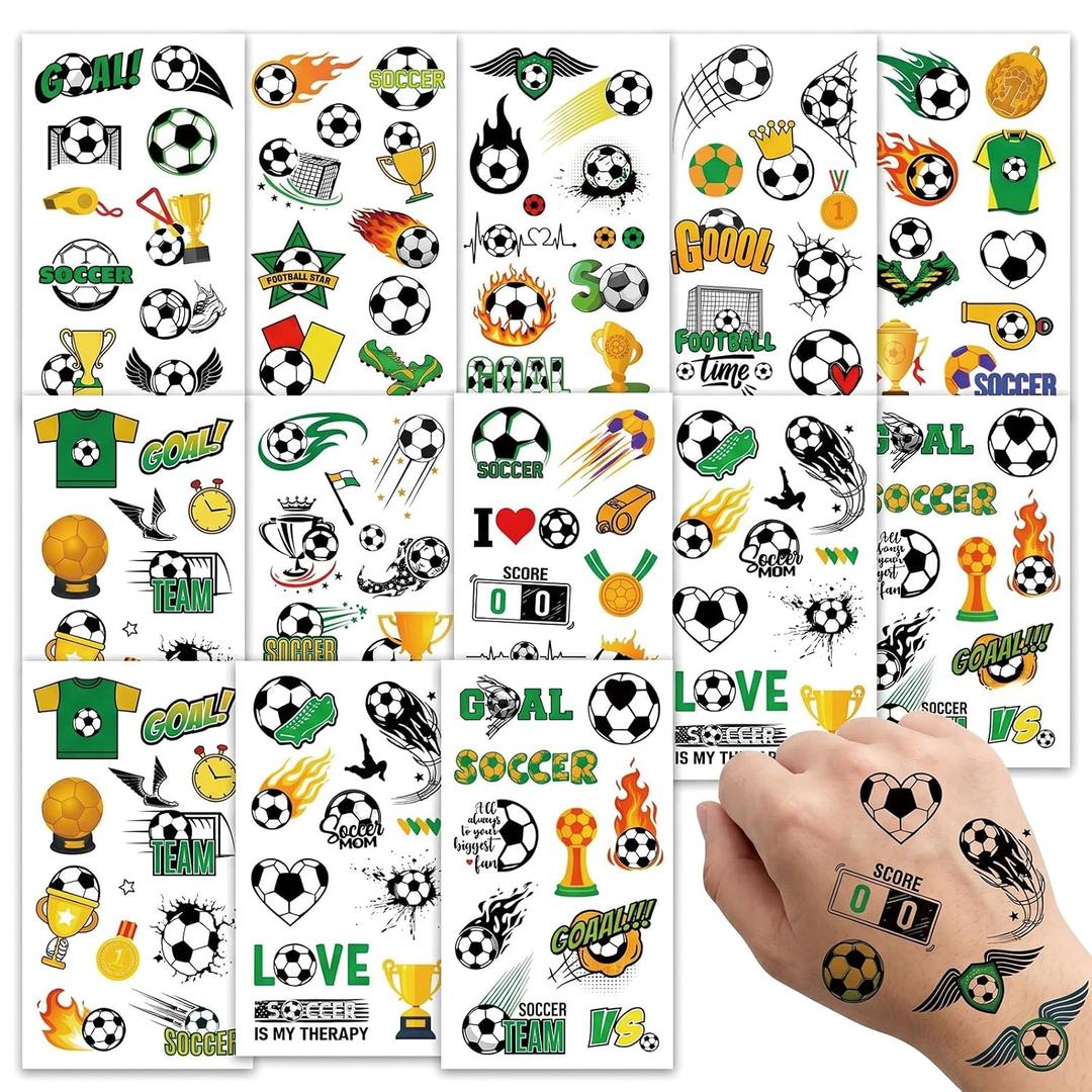 Soccer Tattoos Temporary Party Favors, Waterproof Football Tattoo Stickers for Birthday Decorations, Team Sports Gifts, Easy Remove Celebration Supplies