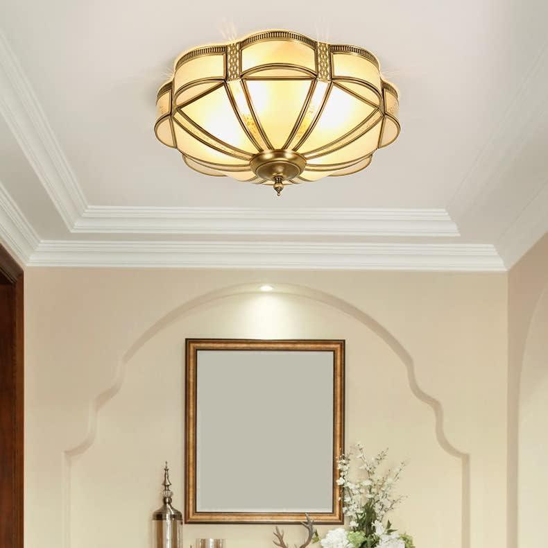 Brass Flush Mount Ceiling Light Mid Century Ceiling Light Fixture with Ceramic Light Socket Classy Frosted Glass Ceiling Lamp for Kitchen Hallway Foyer (13.7")