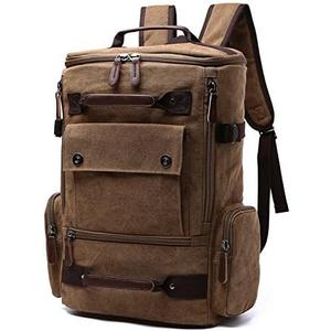 Vintage Canvas Backpack Casual Travel Rucksack 15.6inch Laptop Daypacks Hiking Camping Backpack (Coffee)