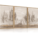 Beige Foggy Pine Tree Framed Canvas Wall Art Set,Modern Misty Forest Wall Decor,Nature Landscape Brown Art Print for Living Room,Bedroom-16 x24 x3
