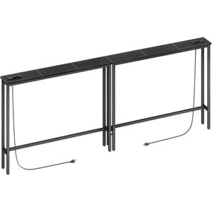 ELYKEN 2 Pack 5.9" Narrow Console Sofa Table with Power Outlets, Total 78.8 Long Behind Couch Table with Charge Station and 5.9 Extension Cord for Living Room, 5.9" D x 78.8W x 29.5H, Black