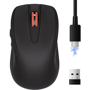 wegear WL500 Rechargeable Silent Wireless Mouse, Quiet Click, 2.4G USB Cordless Computer Mouse with 6 Buttons, Ambidextrous Grip, Adjustable DPI for Laptop, PC, Mac (Black)