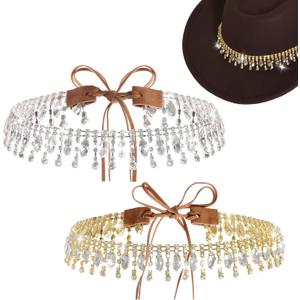 Rhinestone Cowboy Hat for Women Bling Hat Accessories Adjustable Western Style Cowgirl Hat Belt for Cowgirl Party