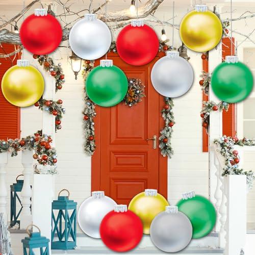 YHFUISK 10 PCS Outdoor Christmas Decorations, 11 Inch Large Inflatable Balls, Ornaments for Front Door Yard, With Pump for New Year Festive (Red, Green, White, Gold, Silver)