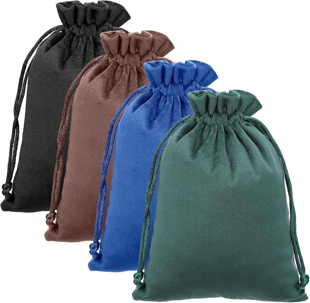 Sibba 4Pcs Velvet Gift Bags with Drawstrings, 4 Colors Soft Velvet Dice Pouches for Tarot Jewelry Crystals Candy Wedding Favors Christmas, 7 x 5 Inch
