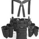 16-Pockets Tool Belts for man with Suspenders, Detachable & Adjustable Tool Pouches Bag & Back Support Tool belt Combo For Electrician/Carpenter/Construction/Framers/Handyman