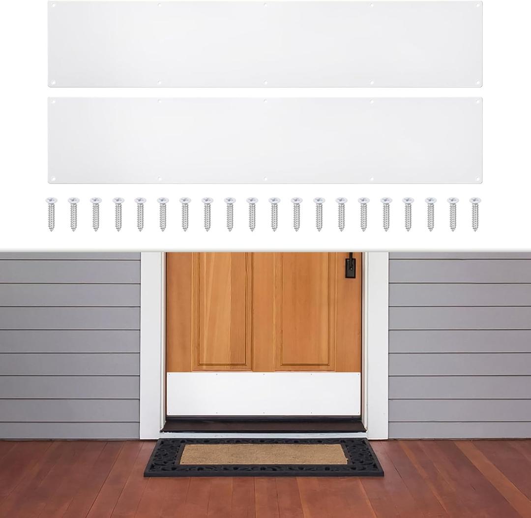 2 Pcs Door Kick Plates - 6 x 30 Inches Kick Plates for Exterior Interior Doors Protection Decor, 1.5mm (1/16 Inch) Thickness Rectangular Aluminum Door Push Plate (White)