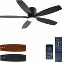 Ceiling Fans with Lights, 52" Low Profile Indoor Ceiling Fan with Light and Remote Control, Dimmable, Noiseless, Reversible, Black Ceiling Fan for Bedroom, Indoor/Outdoor Use