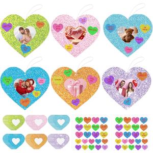 36 Sets Valentine's Day Heart Craft, Valentine's Day Photo Frame and Stickers, DIY Valentines Day Heart Picture Frame Craft Kit for Home Class Party Art Activity