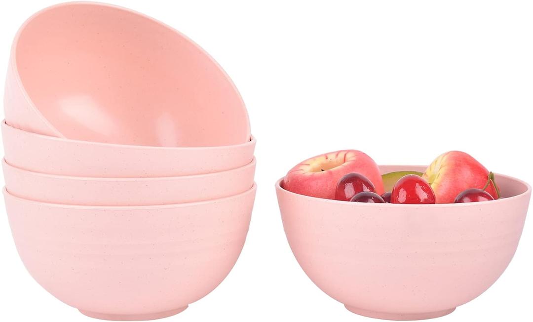 Lnrkai 5 PCS Pink Cereal Bowls, 24 OZ Unbreakable Wheat Straw Bowls, Injection Molded Polypropylene (PP), Modern Style, Round, 5.9 x 3.1 Inches, Dishwasher & Microwave Safe