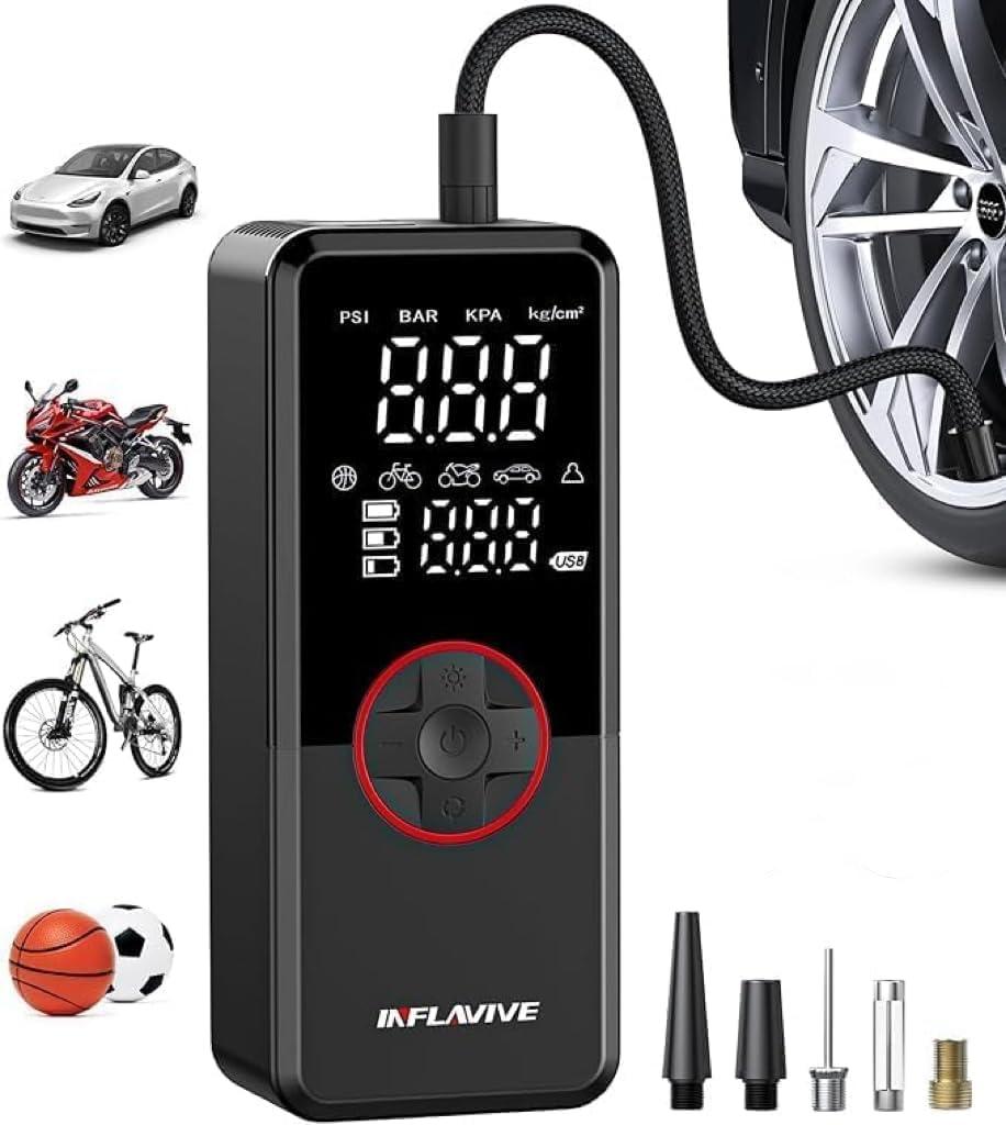 Tire Inflator Portable Air Compressor, 150PSI Faster Inflation Cordless Tire Air Pump with Digital Gauge, Auto Shut-Off, LED Light, Electric Air Pump for Car Tires, SUV, Motorcycle, Bike, Balls