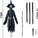Halloween Decorations Outdoor 5 FT Set of 3 Light Up Witches Holding Hands Witches with Stakes,Scary Screaming Variable Glowing Face Witches for Spooky Garden Statue Decoration Lawn Patio Decor (BK)