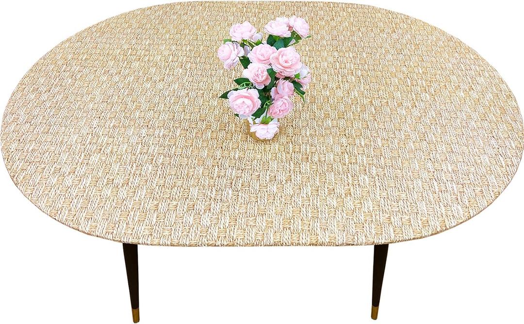 Pioggia Oval Vinyl Fitted Tablecloth with Flannel Backing Elastic Table Cloth Waterproof Oil-Proof Plastic Table Cover Best for Up to 42" x 60"
