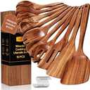 Wooden Spoons for Cooking, 8 PCS Teak Wood Cookware Utensil Set with Hooks - Smooth Finish, Non-Stick, Comfortable Grip, Heat Resistant Kitchen Utensils