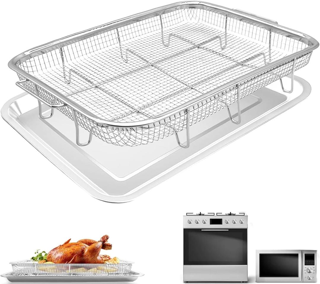 Air Fryer Basket Replacement, 2 Pieces Set 18.9''x13.1'' Food Grade Stainless Steel Air Fryer Replacement Tray Mesh Grill Roasting Rack Accessories for Convection Oven Air Fryer, Dishwasher Safe