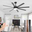 65-Inch Ceiling Fan with Light and Remote,8-Blade 6-Speed Reversible Quiet DC Motor,Bedroom, Modern Ceiling Fan with Living Room,Library,Cafe,Outdoor/Industrial, Black.
