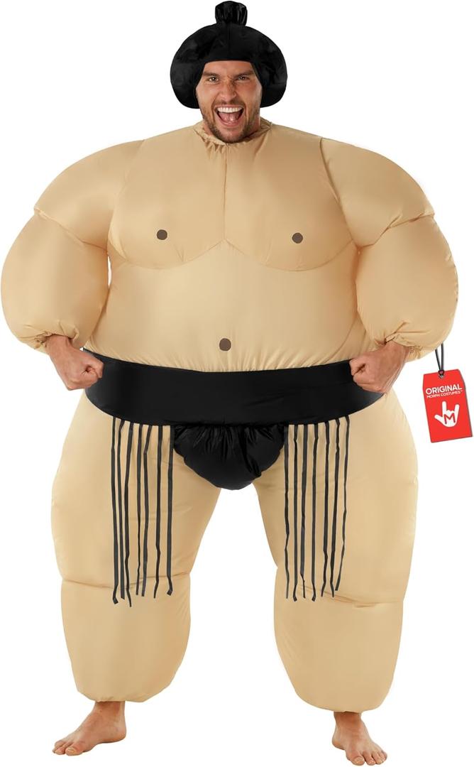 Morph Sumo Wrestler Inflatable Costume, Inflatable Sumo Costume, Blow Up Halloween Costumes For Men, Halloween Costumes Men (One Size, Black)