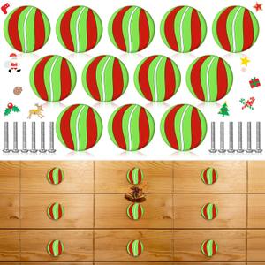 Yookeer 12 Pcs Christmas Knobs Covers for Kitchen Cabinet Red and Green Silicone Drawer Knobs 2 Inches 3D Peppermint Christmas Drawer Pulls with Screws for Holiday Kitchen Bathroom Dressers Decor