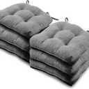 Basic Beyond Chair Cushions for Dining Chairs 6 Pack, Chair Cushion with Ties and Non Slip Backing, 15.5 x 15.5 inches Tufted Chair Pads for Dining Chairs, Dark Grey